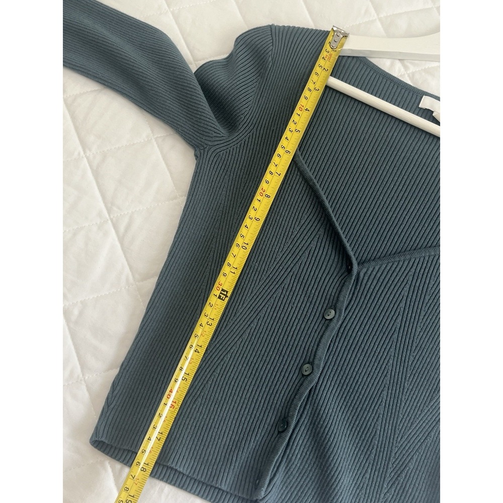 H&M Ribbed Knit Cardigan Top Button Front Fitted Crop Teal Casual Chic Cozy Sz S - Picture 5 of 7